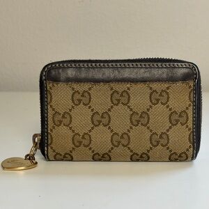 Gucci Monogram Compact Zip Waller with  Key Heart Charm